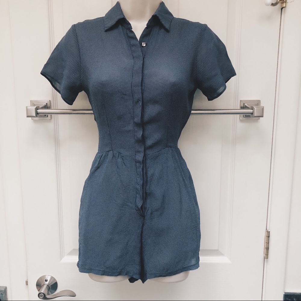 Reformation Teal Blue Button-Front Short Sleeve Romper